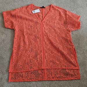 Banana Republic Orange Lace Short Sleeve Top, Size Small